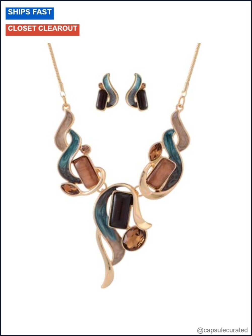 Vintage Boho Bib Necklace Earring Set Leaf Flower Geometric Statement Jewelry